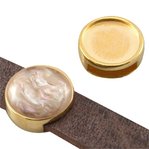 DQ metalen schuiver setting voor 12mm cabochon (voor leer plat 10mm) Goud (nikkelvrij)