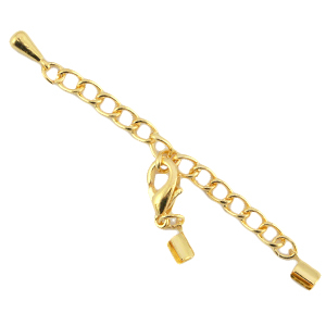 DQ metalen verlengketting set met karabijnslot en 2mm klem Goud (nikkelvrij)