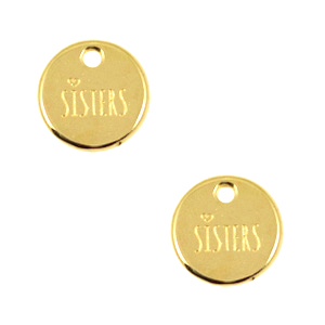 Metaal bedels DQ 12mm "sisters" Goud (nikkelvrij)