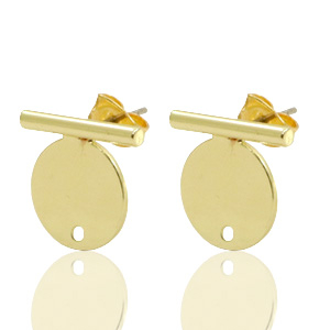 Metalen onderdelen DQ earpin bar met cirkel 20x14mm Goud (nikkelvrij)