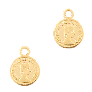 Metaal bedels DQ muntje 8mm Goud (nikkelvrij)