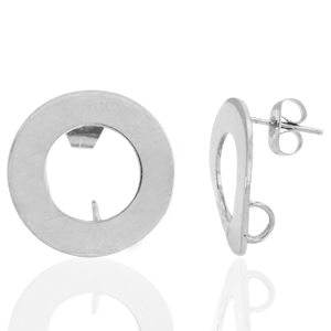 Oorbellen van Stainless steel Roestvrij staal (RVS) oorsteker 18mm met oogje Zilver