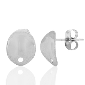 Oorbellen van Stainless steel Roestvrij staal (RVS) oorsteker oval met oogje Zilver