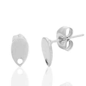 Oorbellen van Stainless steel Roestvrij staal (RVS) oorsteker drop met oogje Zilver