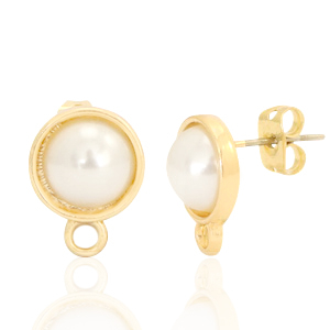 Metaal onderdelen DQ oorstekers rond 10mm pearl met oogje Goud (nikkelvrij)