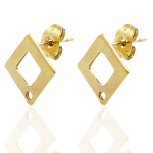 Oorbellen van Stainless steel Roestvrij staal (RVS) rhombus Goud