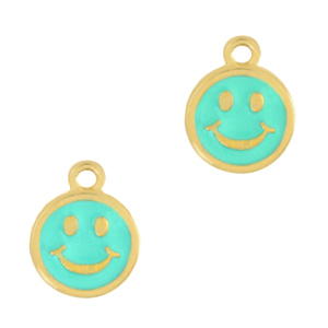 Metaal bedels DQ smiley Goud-turquoise (nikkelvrij)