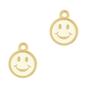 Metaal bedels DQ smiley Goud-ivory white (nikkelvrij)