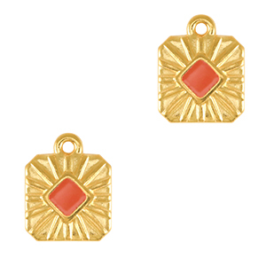 Metaal bedels DQ square Goud-coral red (nikkelvrij)