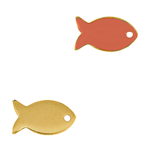 Metaal bedels DQ fish Goud-coral red (nikkelvrij)