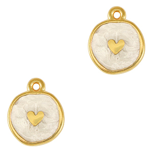 Metaal bedels DQ heart Goud-pearl white (nikkelvrij)