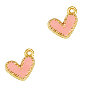 Metaal bedels DQ heart Goud-salmon pink (nikkelvrij)