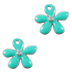 Metaal bedels DQ bloem Antiek zilver-turquoise (nikkelvrij)