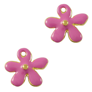 Metaal bedels DQ bloem Goud-magenta pink (nikkelvrij)