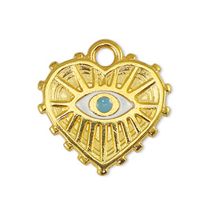Metaal bedels DQ evil eye heart White-Light Blue-Goud (nikkelvrij)