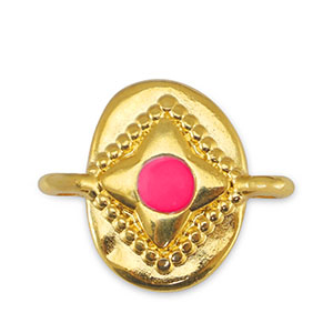 Metaal bedels DQ tussenstuk oval Fuchsia-Goud (nikkelvrij)