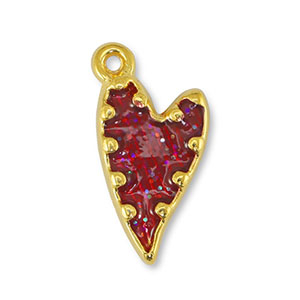 Metaal bedels DQ heart Glitter Red-Goud (nikkelvrij)