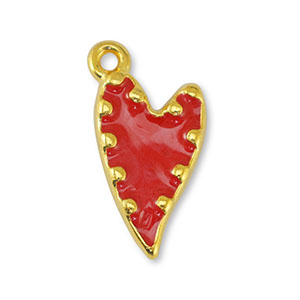 Metaal bedels DQ heart Pearl Red-Goud (nikkelvrij)