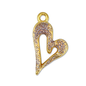 Metaal bedels DQ heart Glitter Lilac-Goud (nikkelvrij)