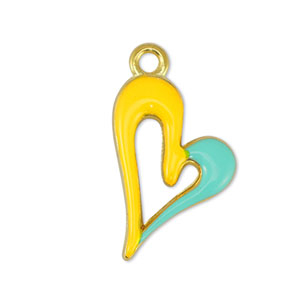 Metaal bedels DQ heart Yellow-Veraman Blue-Goud (nikkelvrij)