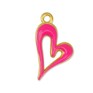 Metaal bedels DQ heart Fuchsia-Goud (nikkelvrij)