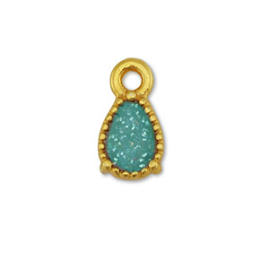 Metaal bedels DQ drop Goud-glitter turquoise (nikkelvrij)