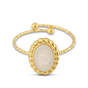 Ringen van Stainless steel Roestvrij staal (RVS) enamel oval Gold-pearl white