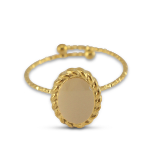Ringen van Stainless steel Roestvrij staal (RVS) enamel oval Gold-beige
