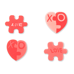 Polymeer kraal puzzle/hearts Coral pink