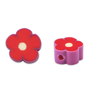 Polymeer kraal flower Red-mauve purple