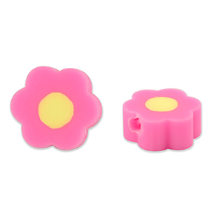 Polymeer kraal flower Pink-yellow