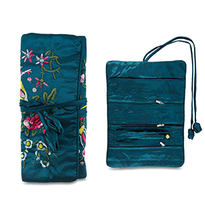 Reisetui voor sieraden with flowers Teal blue