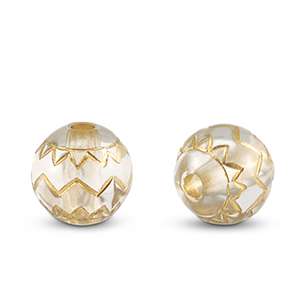 Kralen van acryl round with zigzag pattern Transparent-gold