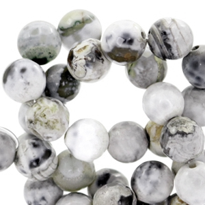 Halfedelsteen kraal rond 8mm facet geslepen White-grey opal