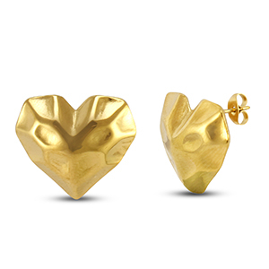 Oorbellen / oorstekers van Stainless steel Roestvrij staal (RVS) heart Gold
