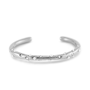 Armbanden van Stainless steel Roestvrij staal (RVS) bangle with imitation pearls Silver