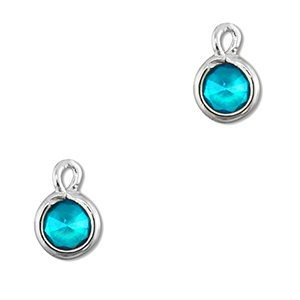 Hanger van Crystal glas round Aquamarine blue-silver