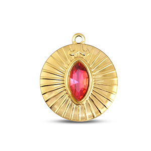 BY31&reg; Bedels van Stainless steel Roestvrij staal (RVS) round Gold-soft pink opal