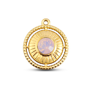 BY31&reg; Bedels van Stainless steel Roestvrij staal (RVS) round with ring Gold-soft pink opal