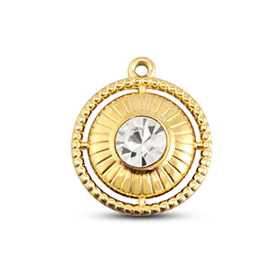 BY31&reg; Bedels van Stainless steel Roestvrij staal (RVS) round with ring Gold-crystal