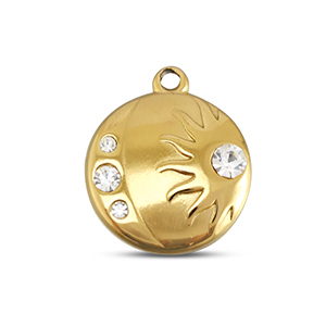 BY31&reg; Bedels van Stainless steel Roestvrij staal (RVS) round with moon & sun Gold