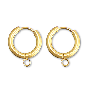 Oorbellen van Stainless steel Roestvrij staal (RVS) creolen met oog 15mm Gold
