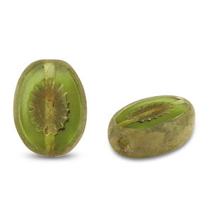 Tsjechische kralen TCB kiwi 14x10mm Transparent olive green-brown