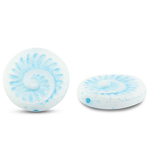 Tsjechische kralen fossil shell 18mm White-light blue