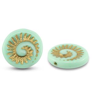 Tsjechische kralen fossil shell 18mm Mint green-gold
