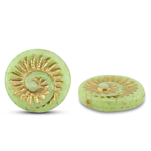 Tsjechische kralen fossil shell 18mm Olive green-gold