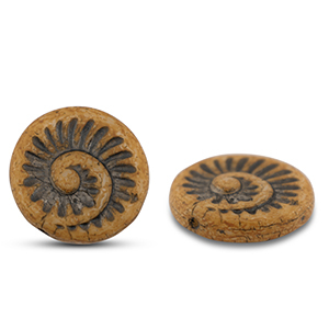 Tsjechische kralen fossil shell 18mm Camel brown-anthracite