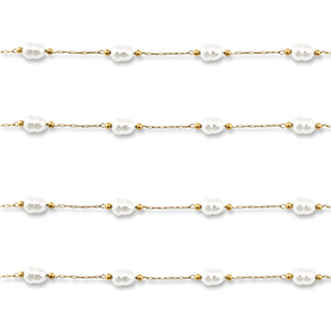 Benodigdheden van Stainless steel Roestvrij staal (RVS) jasseron with imitation pearls oval Gold-white