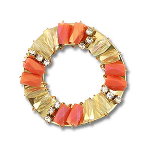 Hanger van facet round Coral red AB-transparent AB-gold