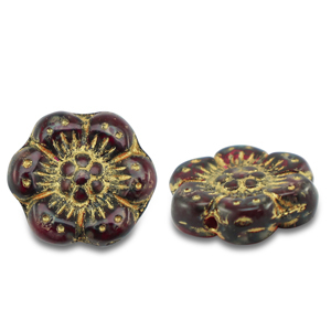 Tsjechische kralen boho flower 14mm Transparent red-gold